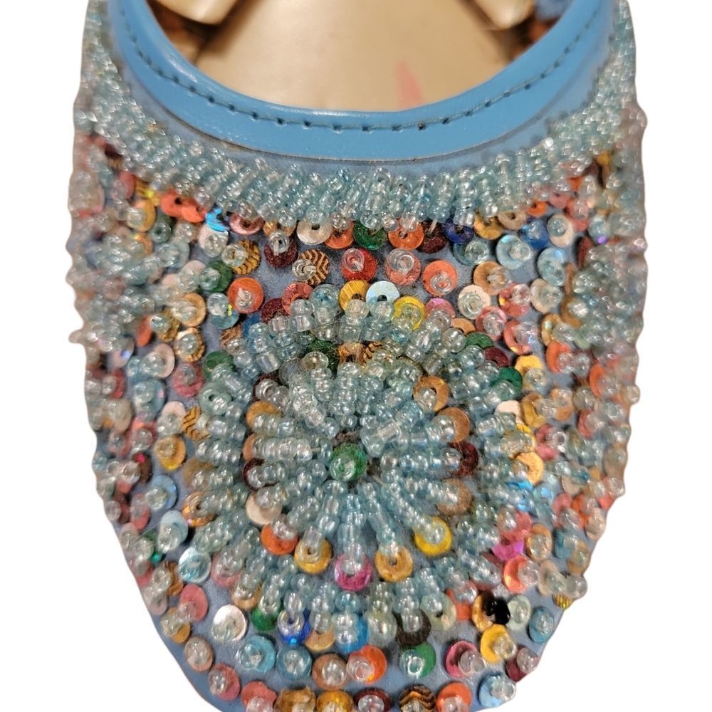 JUTTI Traditional Shoes Women's Beaded Pale Blue Made in Nepal‎ sz 38 - Picture 2 of 10